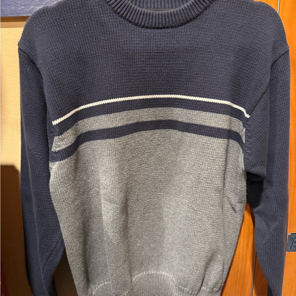 Croft & Barrow Men's Blue and Gray Striped Crewneck Sweater